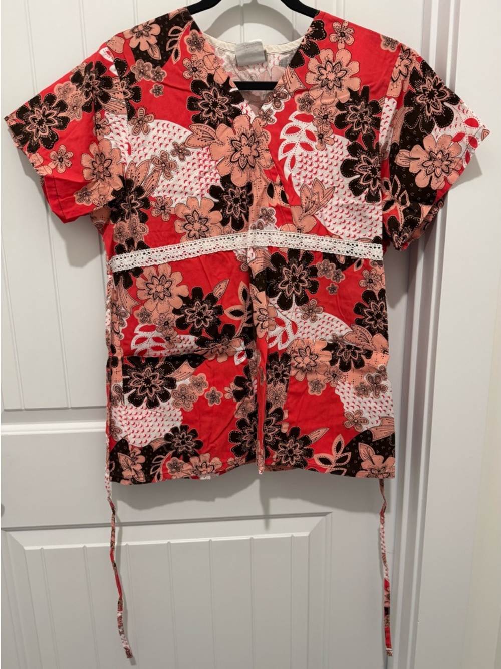 Tafford Coral and Black Floral Scrub Top